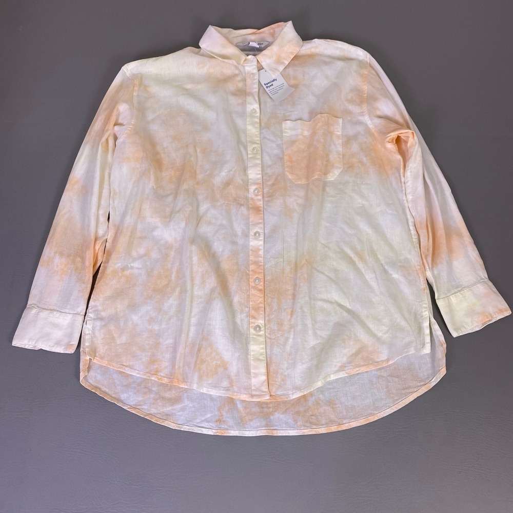 Old Navy The Boyfriend Shirt Women's Large Orange White Tie Dye Cotton Rayon NWT